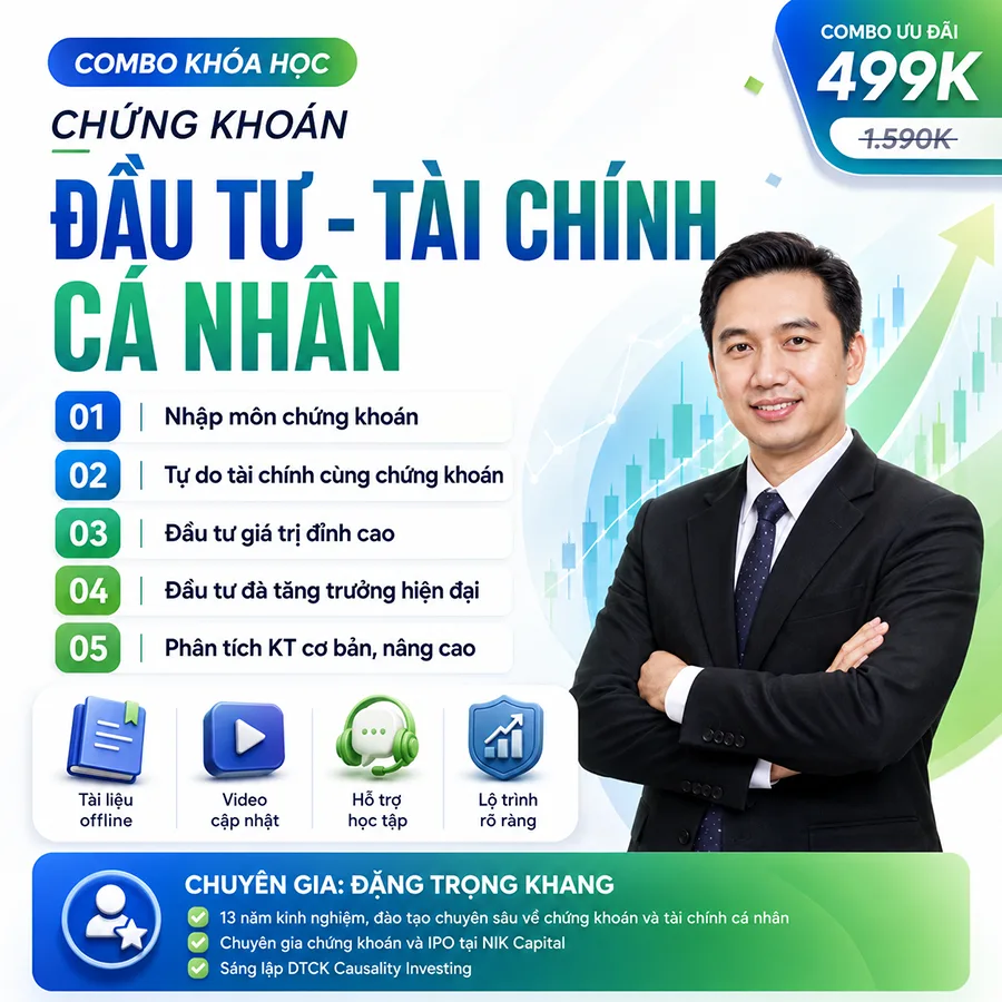 Combo 5 Khoá học chứng khoán cơ bản đến chuyên sâu Đặng Trong Khang