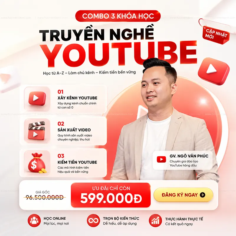 Combo 3 Khóa Học Truyền Nghề YouTube từ Bagi Academy